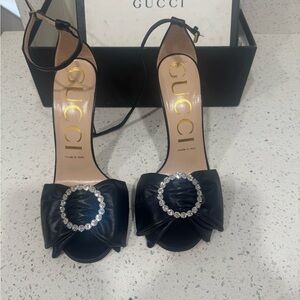 Gucci Black Heels with Crystal Bow